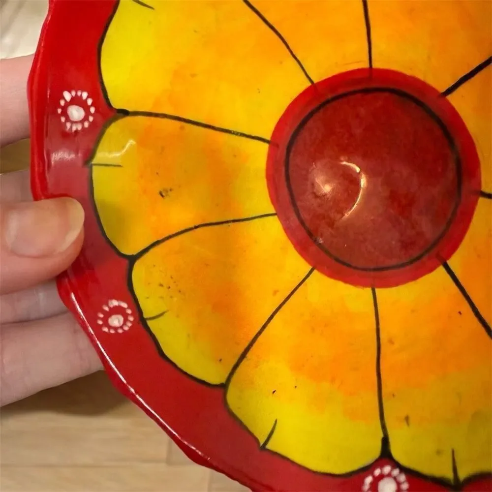 Mexican Floral Trinket Bowl Talavera Red Sunflower Small